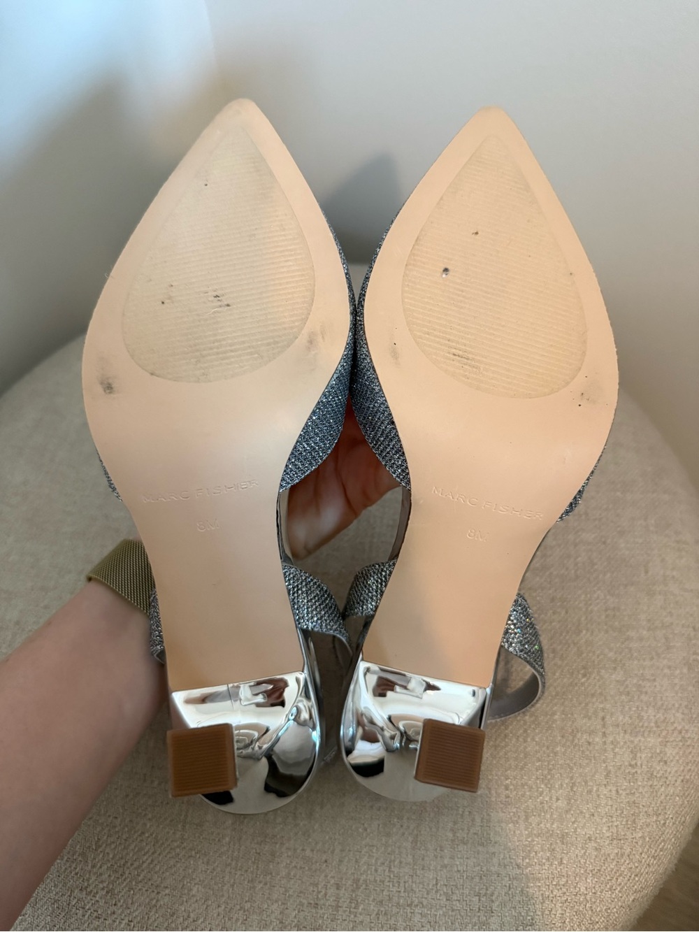 Marc Fisher Silver Glitter Slingback Pointed Pumps - Picture 8 of 9